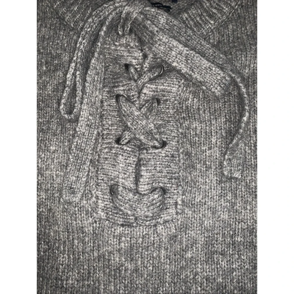 Zara Sweater Womens M Knit Wool Blend Boxy Tie Front Pullover Gray Preppy Casual